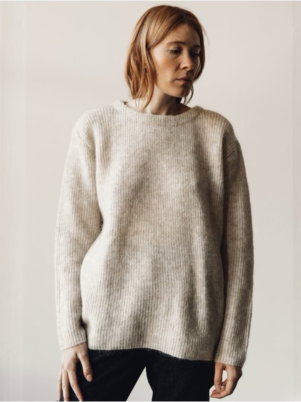 7115 By Szeki Classic Fisherman Sweater Kid Mohair Wool Blend- Cream